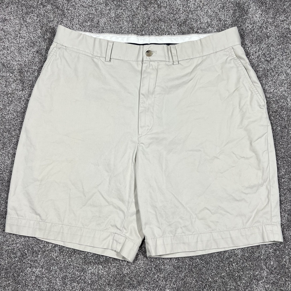 Vintage 90s Polo Golf Shorts 36 Pleated Tan Chino 8" Inseam Cotton Ralph Lauren